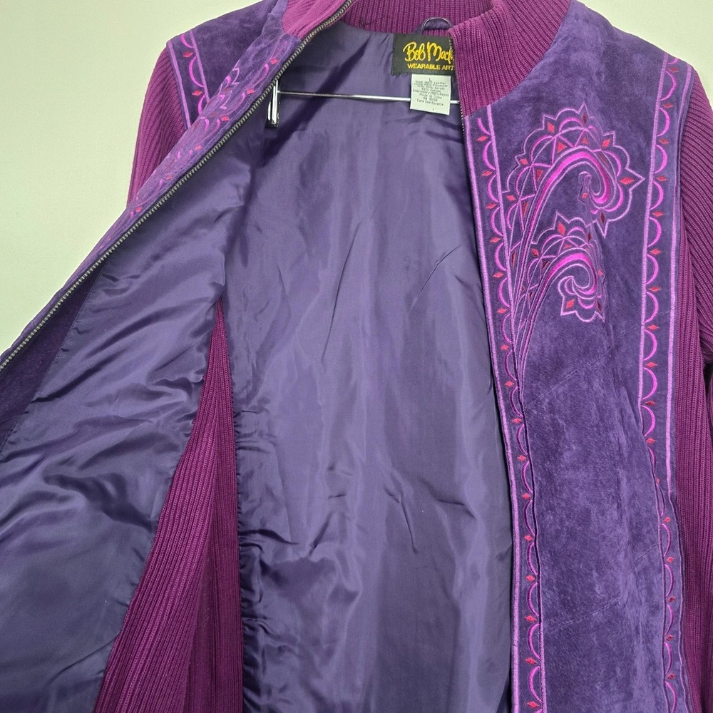 Bob Mackie Wearable Art Embroidered Leather Jacket Sz L Boho Festival Statement - Picture 11 of 13